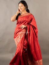 Flosive Traditional Golden Zari work  soft banarasi cherry red saree